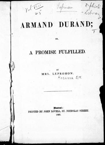 Armand Durand, or, A promise fulfilled
