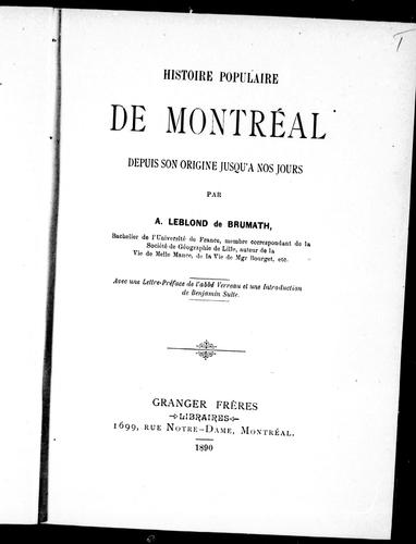 Histoire populaire de Montréal depuis son origine jusqu'à nos jours