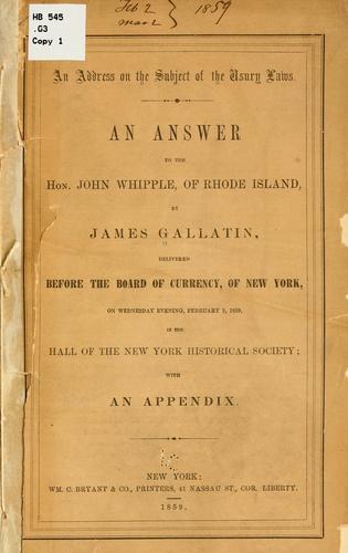 An address on the subject of the usury laws