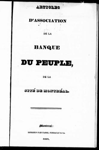 Articles d'association de la Banque du peuple, de la cité de Montréal