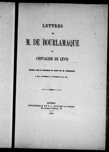 Lettres de M. de Bourlamaque au chevalier de Lévis
