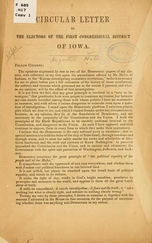 Circular letter to the electors of the First congressional district of Iowa