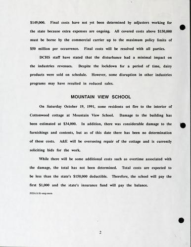 Costs of disturbances at Montana State Prison and Mountain View School