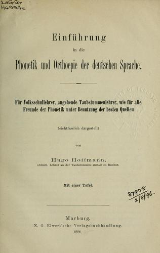 Einführung in die Phonetik und Orthoepie der deutschen Sprache