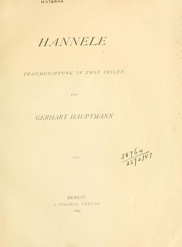 Hannele, Traumdichtung in zwei Teilen