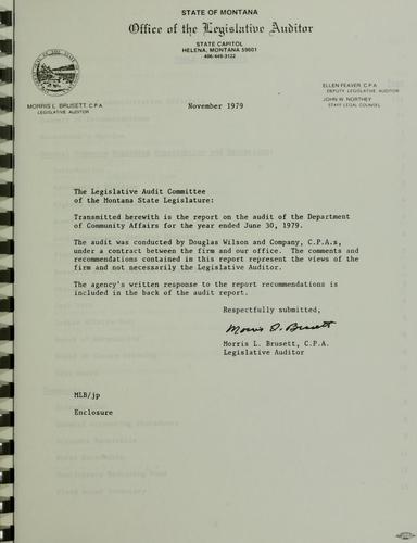 State of Montana, Department of Community Affairs report on examination of financial statements