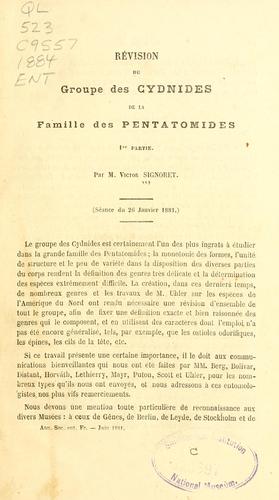Révision du groupe des Cydnides de la famille des Pentatomides