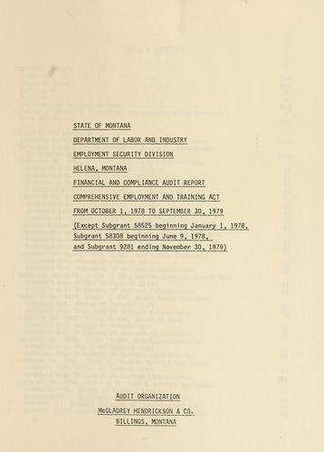 State of Montana Department of Labor and Industry, Employment Security Division, Helena, Montana