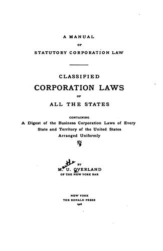 A manual of statutory corporation law