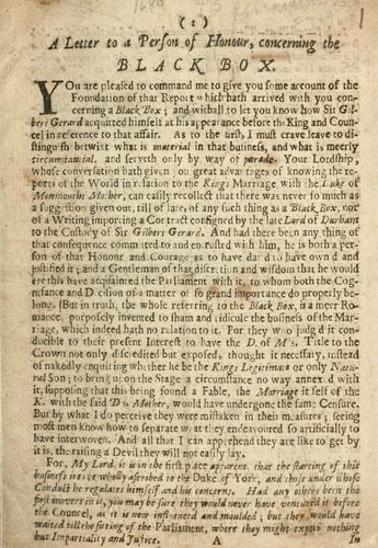 A letter to a person of honour concerning the black box