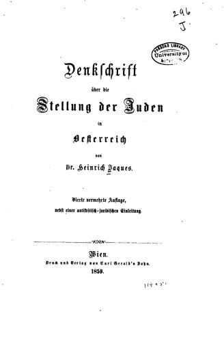 Denkschrift über die stellung der Juden in Oesterreich