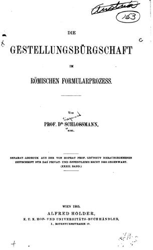 Die gestellungsbürgschaft im römischen formularprozess