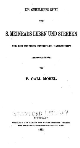 Ein geistliches spiel von S. Meinrads leben und sterben