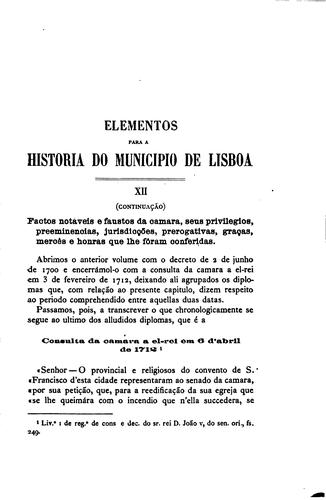 Elementos para a historia do municipio de Lisboa