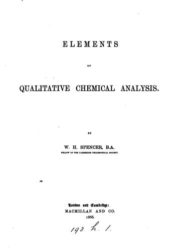 Elements of qualitative chemical analysis