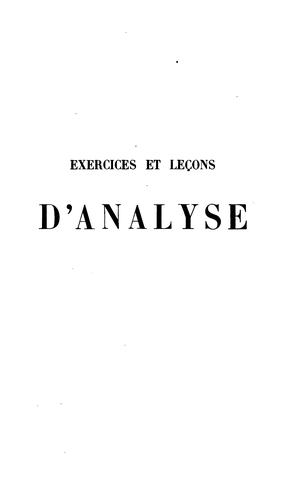 Exercices et leçons d'analyse par R. d'Adhémar