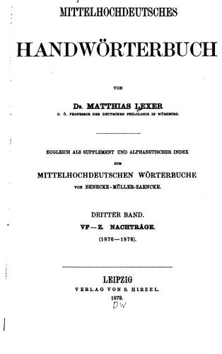Mittelhochdeutsches handw{uml}orterbuch