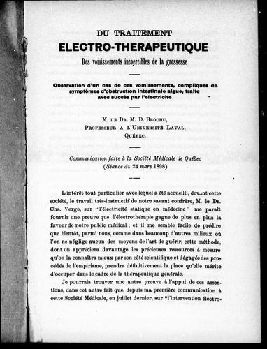 Du traitement électro-thérapeutique des vomissements incoercibles de la grossesse