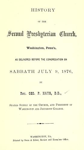History of the Second Presbyterian Church, Washington, Penna