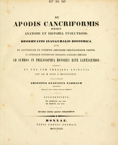 De apodis cancriformis Schaeff