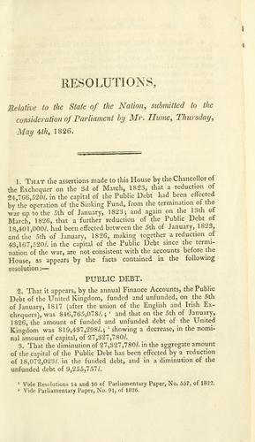 Resolutions, relative to the state of the nation