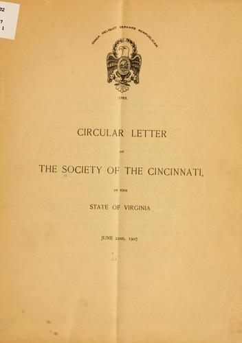 Circular letter of the Society of the Cincinnati, in the state of Virginia