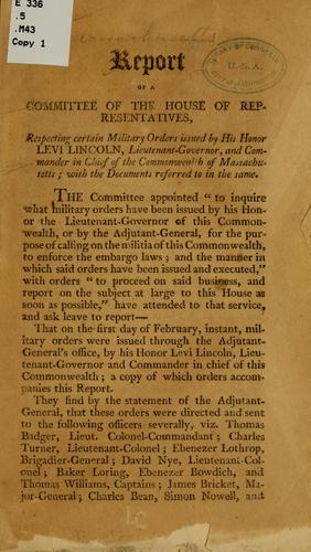 Report of a committee of the House of representatives