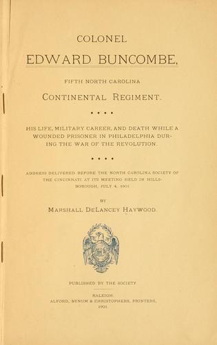 Colonel Edward Buncombe, Fifth North Carolina continental regiment