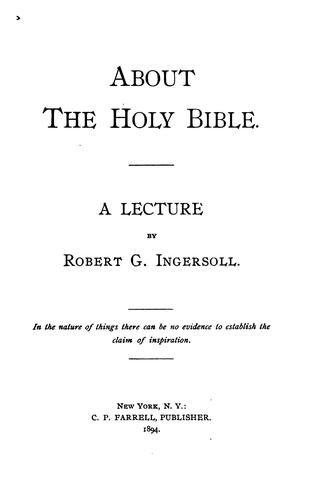 About the Holy Bible: A Lecture