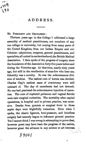 Address delivered Oct. 1st, 1890, at the opening of the session [Owens College, Dept. of Medicine]