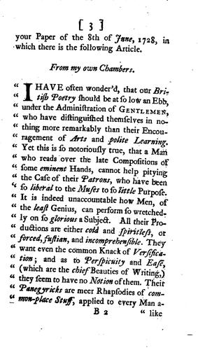 A Letter to the Craftsman from Eustace Budgell, Esq.: Occasion'd by His Late Presenting an ..