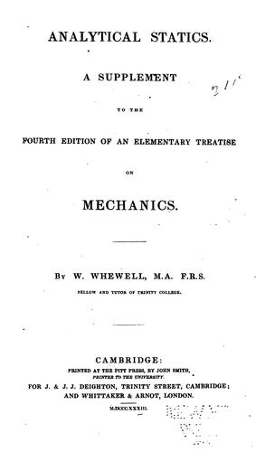 Analytical Statics: A Supplement to the Fourth Edition of an Elementary Treatise on Mechanics