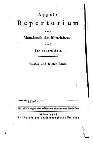 Appel's Repertorium zur Münzkunde des Mittelalters und der neueren Zeit