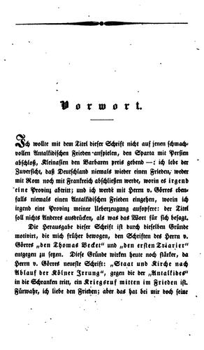 Antalkides: drittes Sendschreiben an J. v. Görres, nebst einigen Worten über den Kölner Dombau