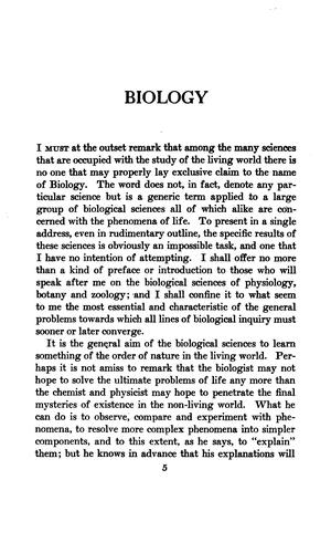 Biology: A Lecture Delivered at Columbia University in the Series on Science, Philosophy and Art ..