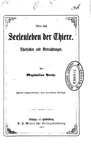 Über das Seelenleben der Thiere