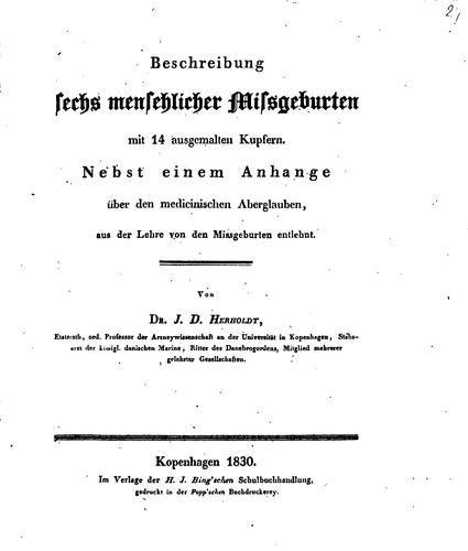 Beschreibung sechs menschlicher Missgeburten: Mit 14 ausgemalten kupfern; nebst einem Anhange ..