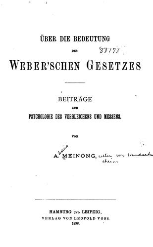 Über die Bedeutung des Weber'schen Gesetzes: Beiträge zur Psychologie des Vergleichens und Messens