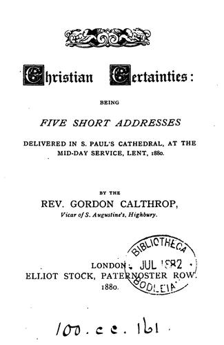 Christian certainties, 5 addresses