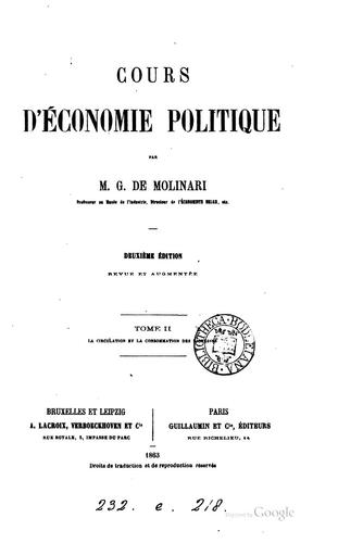 Cours d'économie politique, professé au Musée royal de l'industrie belge