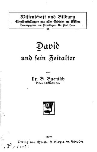 David und sein Zeitalter/ C von B. Baentsch
