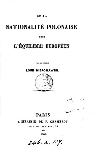 De la nationalité polonaise dans l'équilibre européen