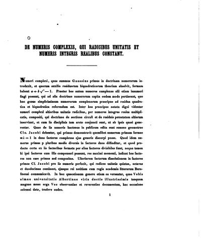 De numeris complexis qui unitatis radicibus et numeris integris realibus ..