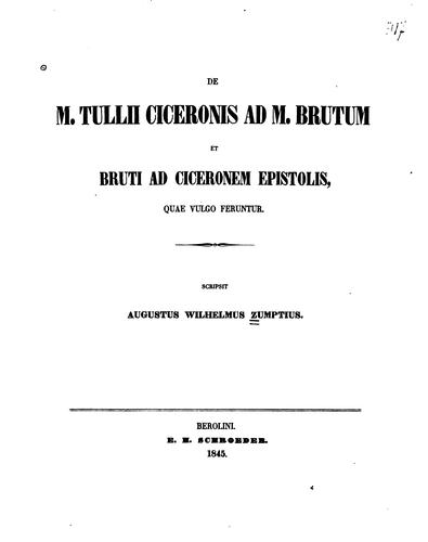 De M. Tullii Ciceronis ad M. Brutum et Bruti ad Ciceronem Epistolis, quae vulgo feruntur