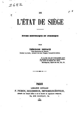 De l'état de siège: Etude historique et juridique