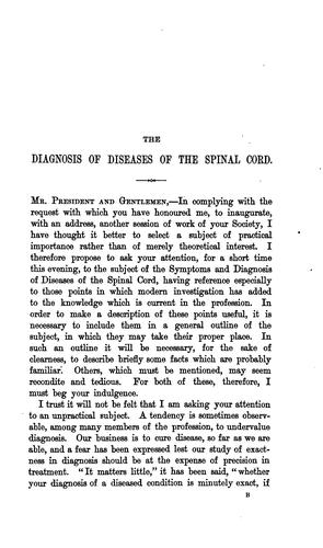 The Diagnosis of diseases of the spinal cord: An Address Delivered to the Medical Society of ..