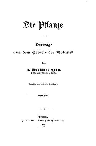 Die Pflanze: Vorträge aus dem Gebiete der Botanik