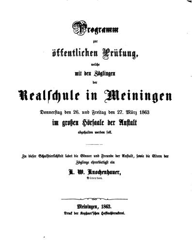 Die Schule zu Meiningen und ihr rector Metzler in der zweiten Hälfte des 16. Jahrhunderts