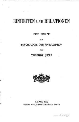Einheiten und Relationen: Eine Skizze zur Psychologie der Apperzeption