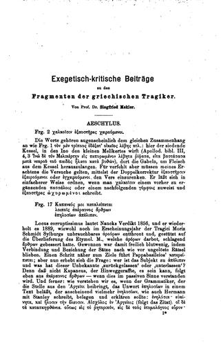 Exegetisch-kritische Beiträge zu den Fragmenten der griechischen Tragiker
